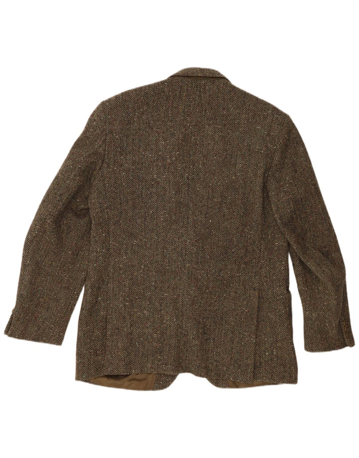 DONEGAL Mens 2 Button Blazer Jacket UK 42 XL Khaki Chevron New Wool