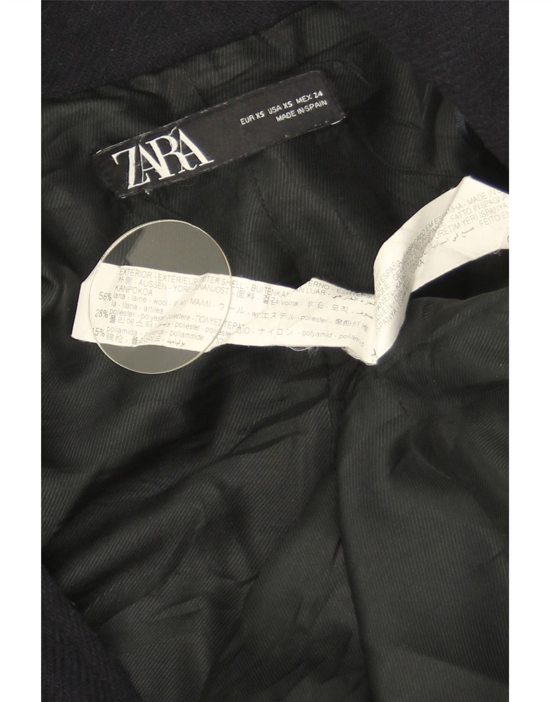 Zara Womens Double Breasted Coat UK 6 XS Navy Blue Wool