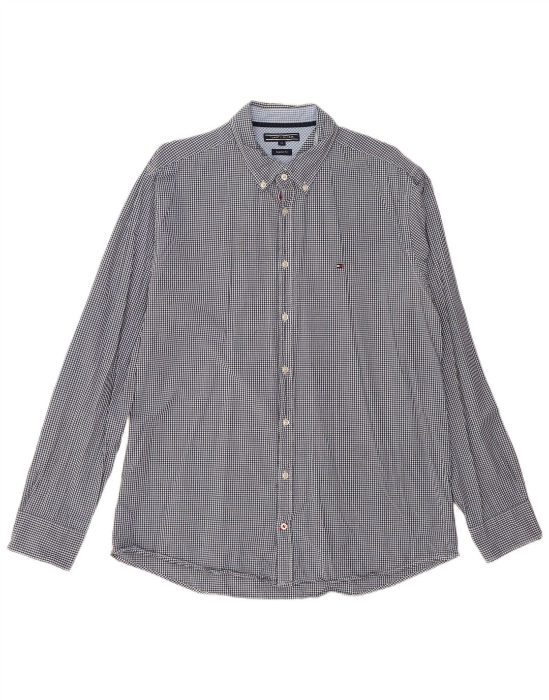 TOMMY HILFIGER Mens Regular Fit Shirt XL Navy Blue Gingham