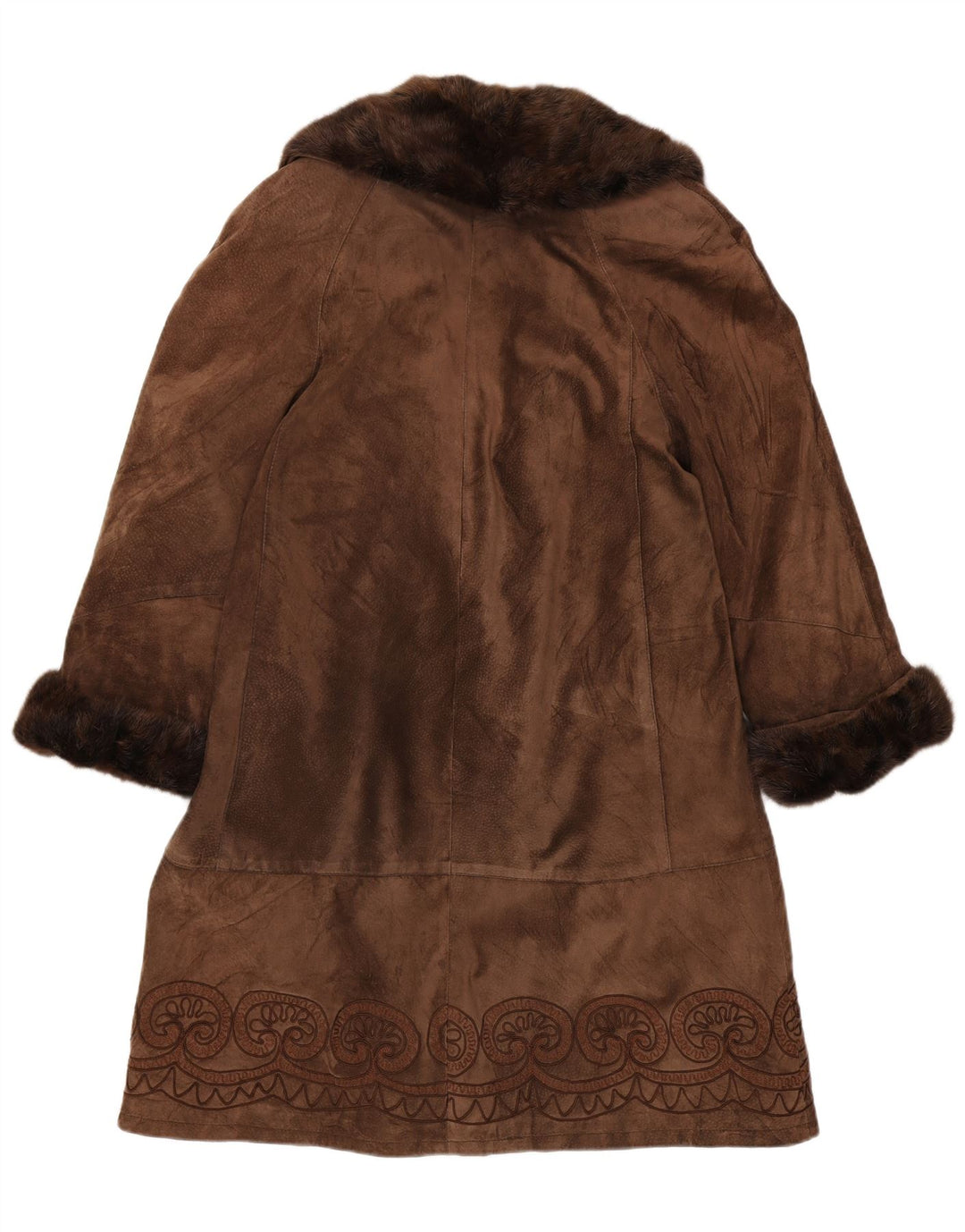 Vintage Womens Suede Overcoat UK 14 Medium Brown Paisley