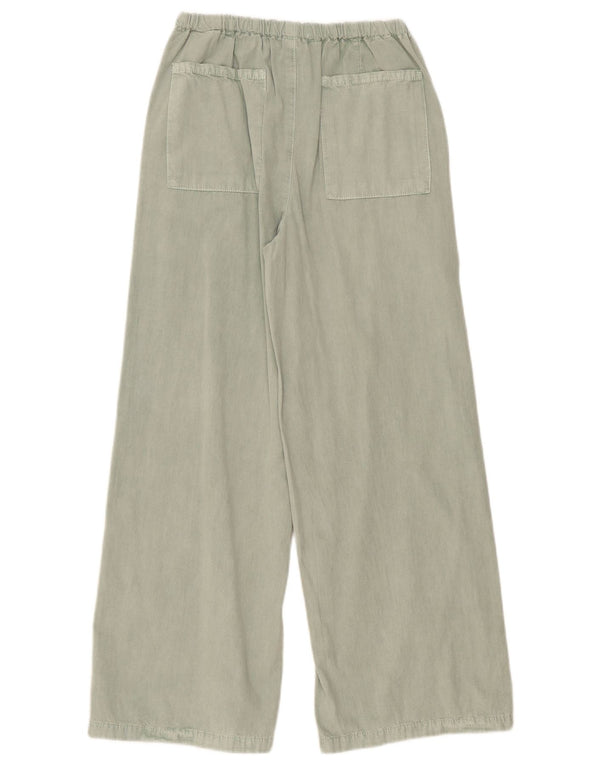 Zara Girls High Waist Wide Leg Trousers 13-14 Years W26 L28 Green Cotton