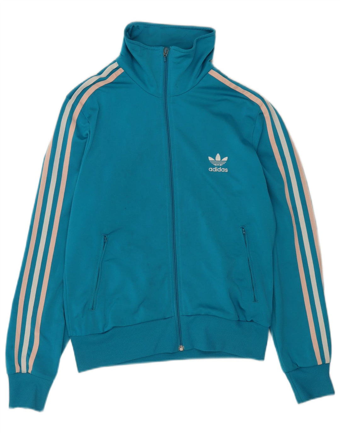 Adidas Womens Graphic Tracksuit Top Jacket UK 16 Large Blue Polyester