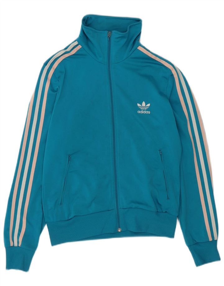Adidas Womens Graphic Tracksuit Top Jacket UK 16 Large Blue Polyester