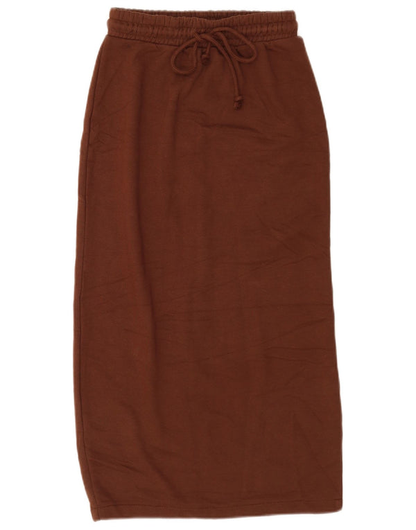 Zara Womens High Waist Midi Skirt Small W26 Brown Cotton