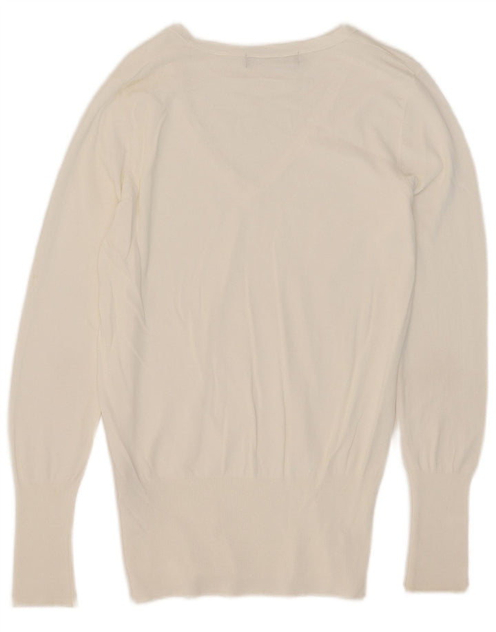 Zara Womens V-Neck Jumper Sweater UK 14 Medium White Viscose