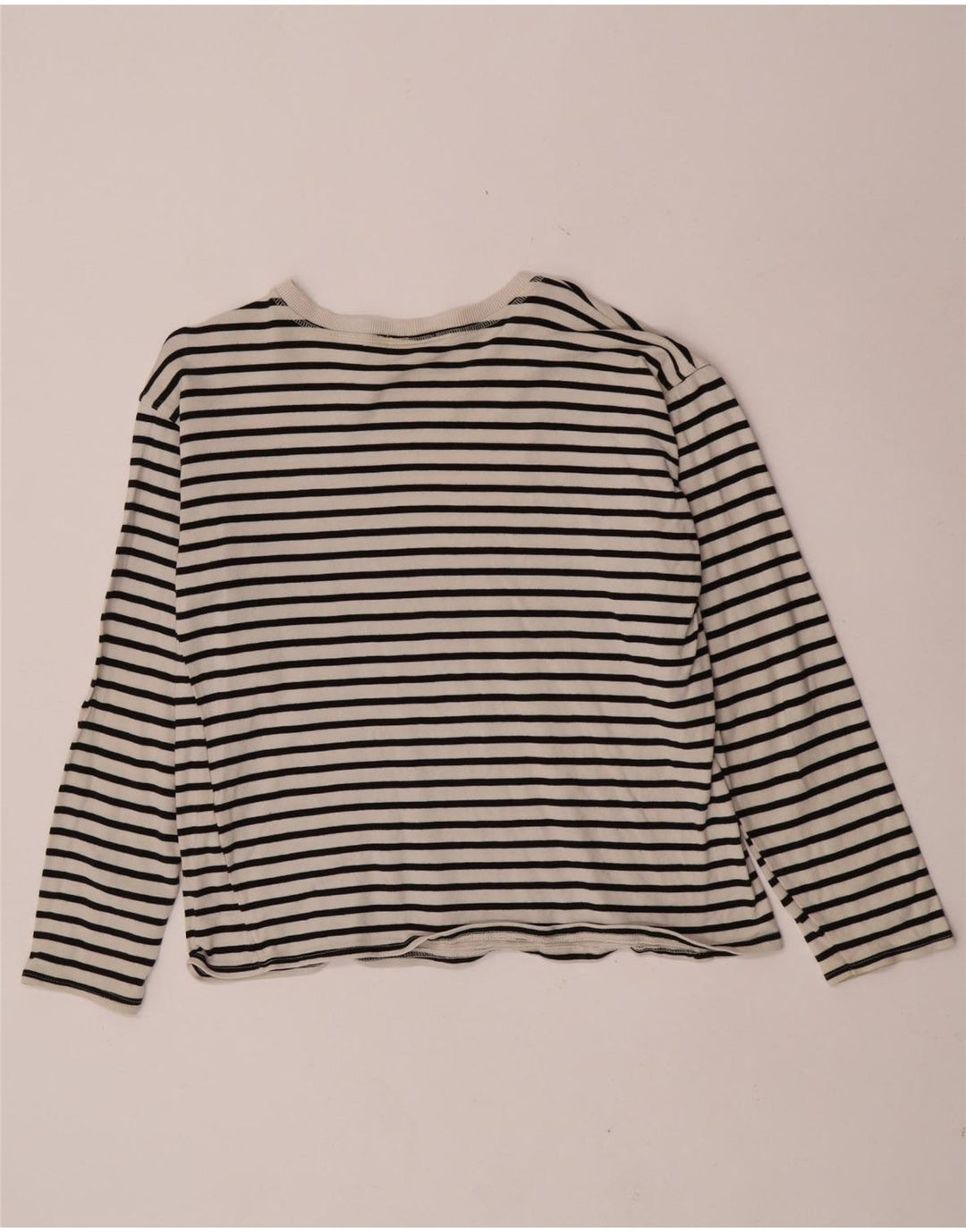 Zara Womens Top Long Sleeve UK 14 Large White Striped Cotton