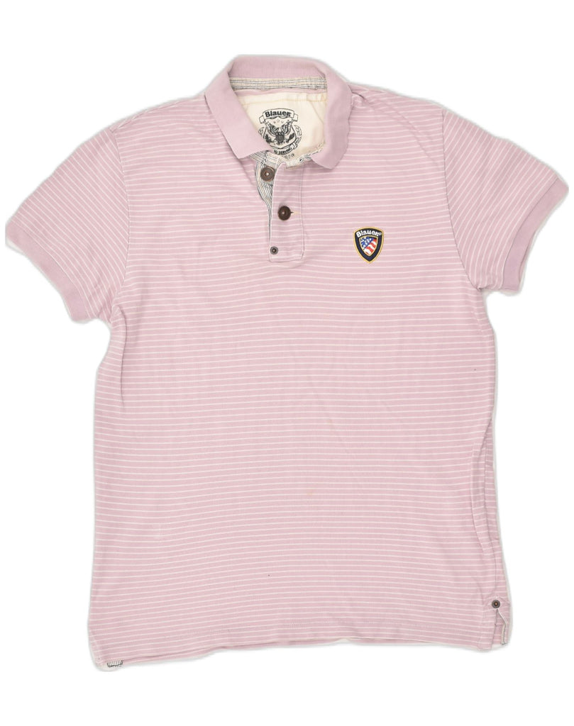 BLAUER Mens Polo Shirt Small Pink Striped Cotton | Vintage Blauer | Thrift | Second-Hand Blauer | Used Clothing | Messina Hembry 