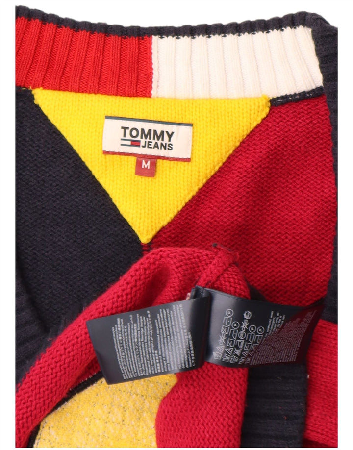 Tommy Hilfiger Womens Graphic V-Neck Jumper Sweater UK 14 Medium Multicolou