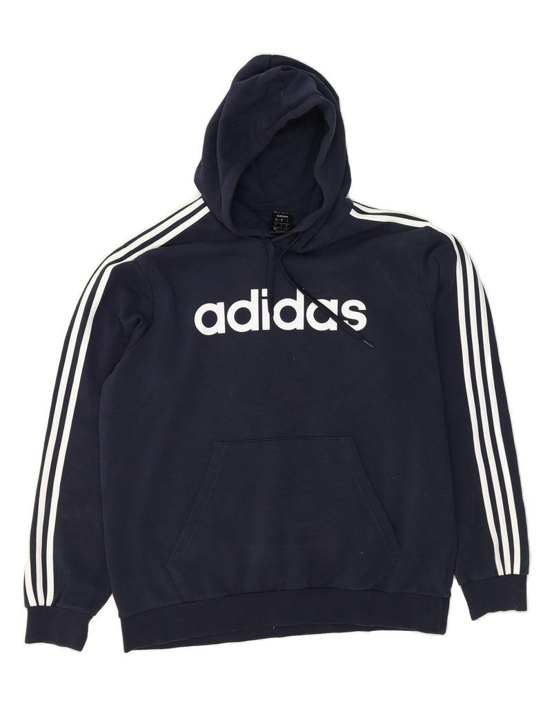 ADIDAS Mens Graphic Hoodie Jumper XL Navy Blue Cotton Vintage Adidas and Second-Hand Adidas from Messina Hembry 