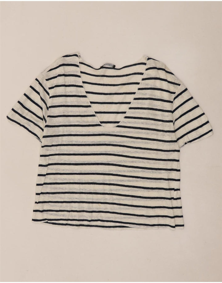 Zara Womens T-Shirt Top UK 14 Large White Striped