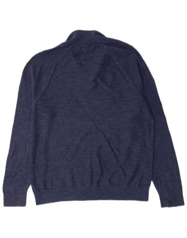 Marks & Spencer Mens Zip Neck Jumper Sweater Large Blue Flecked Cotton