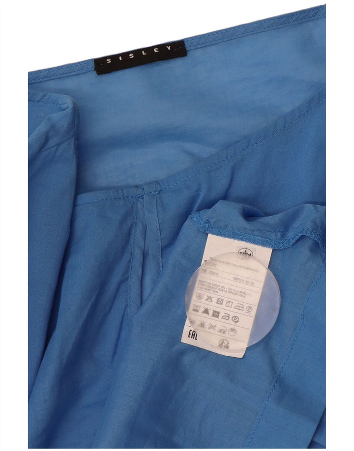 Sisley Womens 3/4 Sleeve Oversized Blouse Top UK 10 Small Blue Cotton