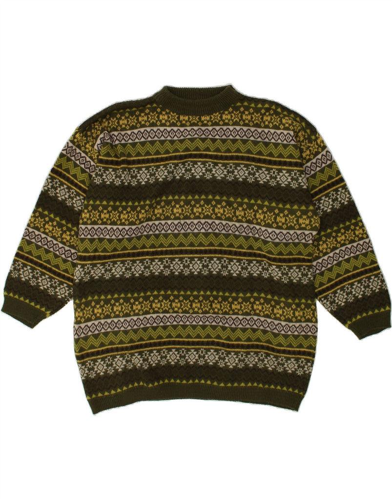 VINTAGE Mens Turtle Neck Jumper Sweater Large Green Fair Isle | Vintage Vintage | Thrift | Second-Hand Vintage | Used Clothing | Messina Hembry 