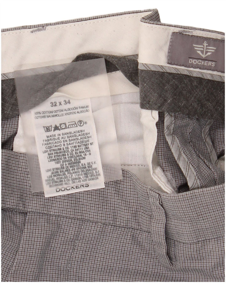 Dockers Mens Straight Suit Trousers W32 L34 Grey Check Cotton