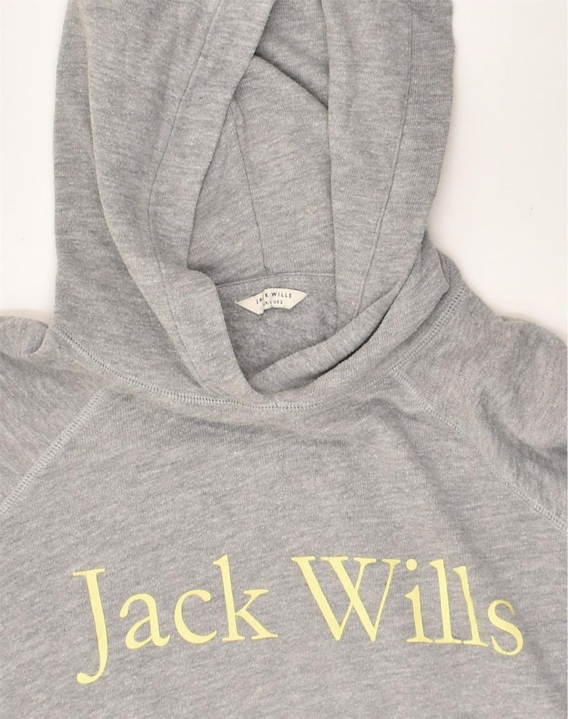 JACK WILLS Womens Loose Fit Graphic Hoodie Jumper UK 6 XS Grey Cotton | Vintage Jack Wills | Thrift | Second-Hand Jack Wills | Used Clothing | Messina Hembry 