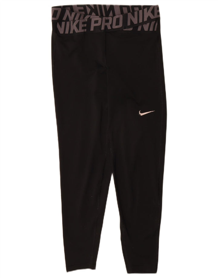 Nike Womens Dri Fit Graphic Leggings UK 14 Medium Black Polyester