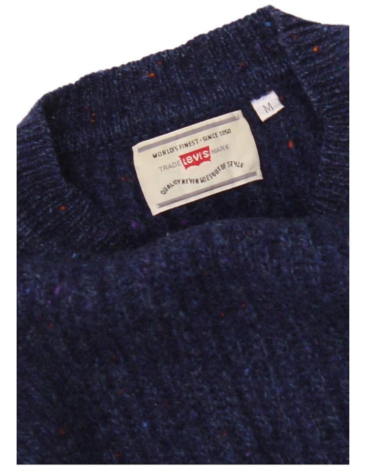 LEVI'S Womens Crew Neck Jumper Sweater UK 14 Medium Navy Blue Flecked