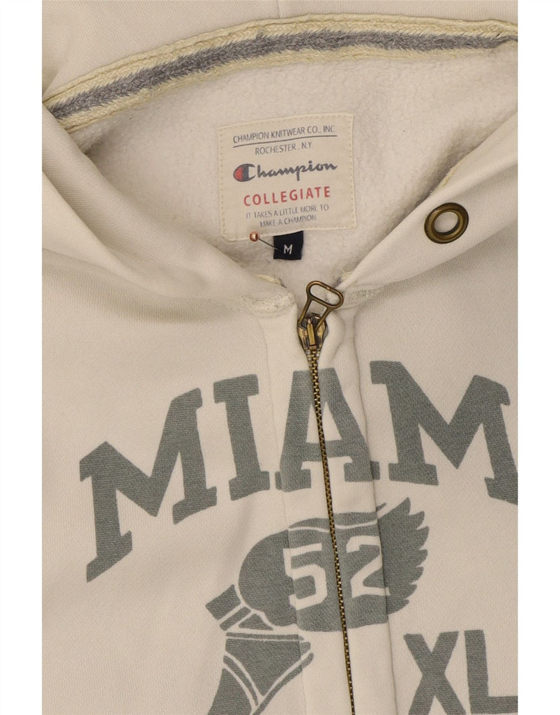 CHAMPION Mens Graphic Zip Hoodie Sweater Medium White Cotton Vintage Champion and Second-Hand Champion from Messina Hembry 