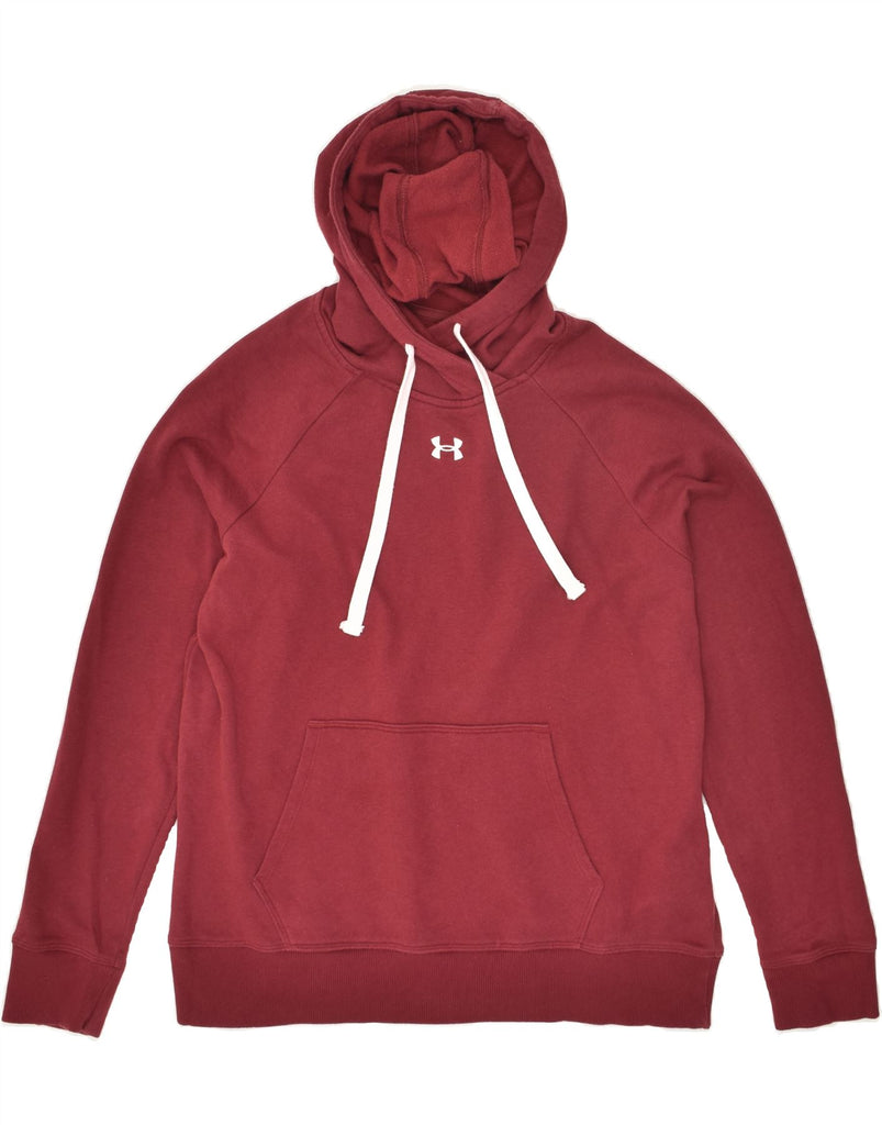 UNDER ARMOUR Womens Hoodie Jumper UK 14 Medium Burgundy Cotton | Vintage Under Armour | Thrift | Second-Hand Under Armour | Used Clothing | Messina Hembry 