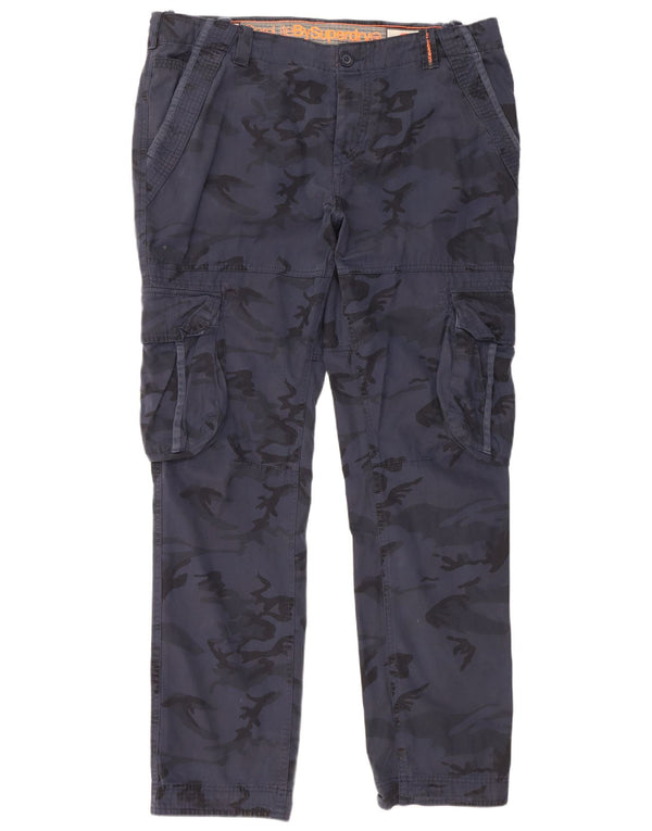 Superdry Mens Tapered Cargo Trousers Large W40 L34 Navy Blue Camouflage