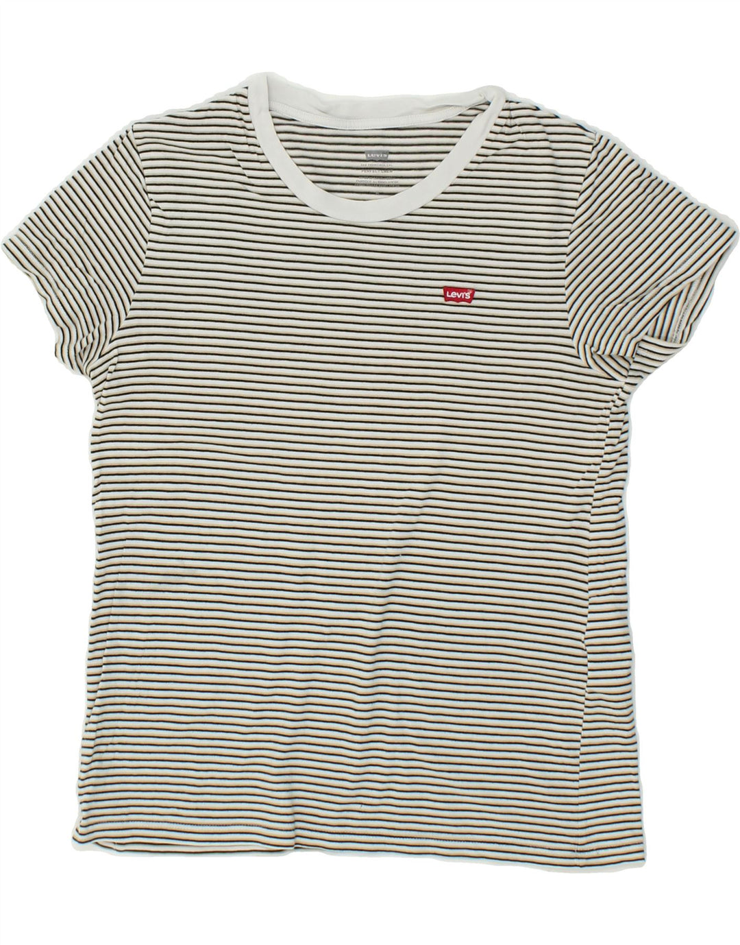 LEVI'S Womens T-Shirt Top UK 14 Medium White Striped Cotton Vintage Levi's and Second-Hand Levi's from Messina Hembry 