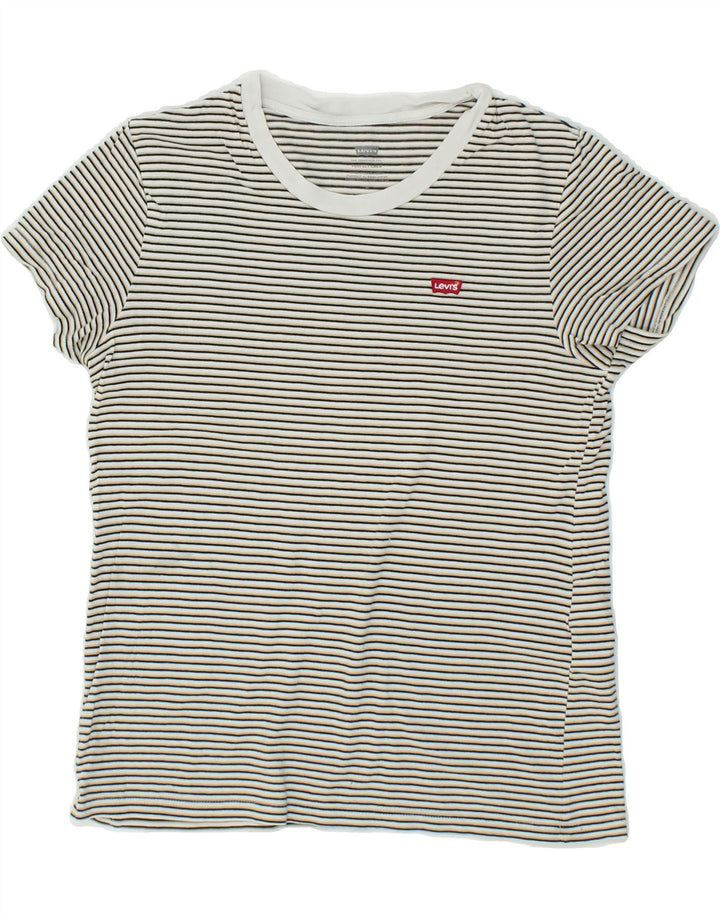 LEVI'S Womens T-Shirt Top UK 14 Medium White Striped Cotton Vintage Levi's and Second-Hand Levi's from Messina Hembry 