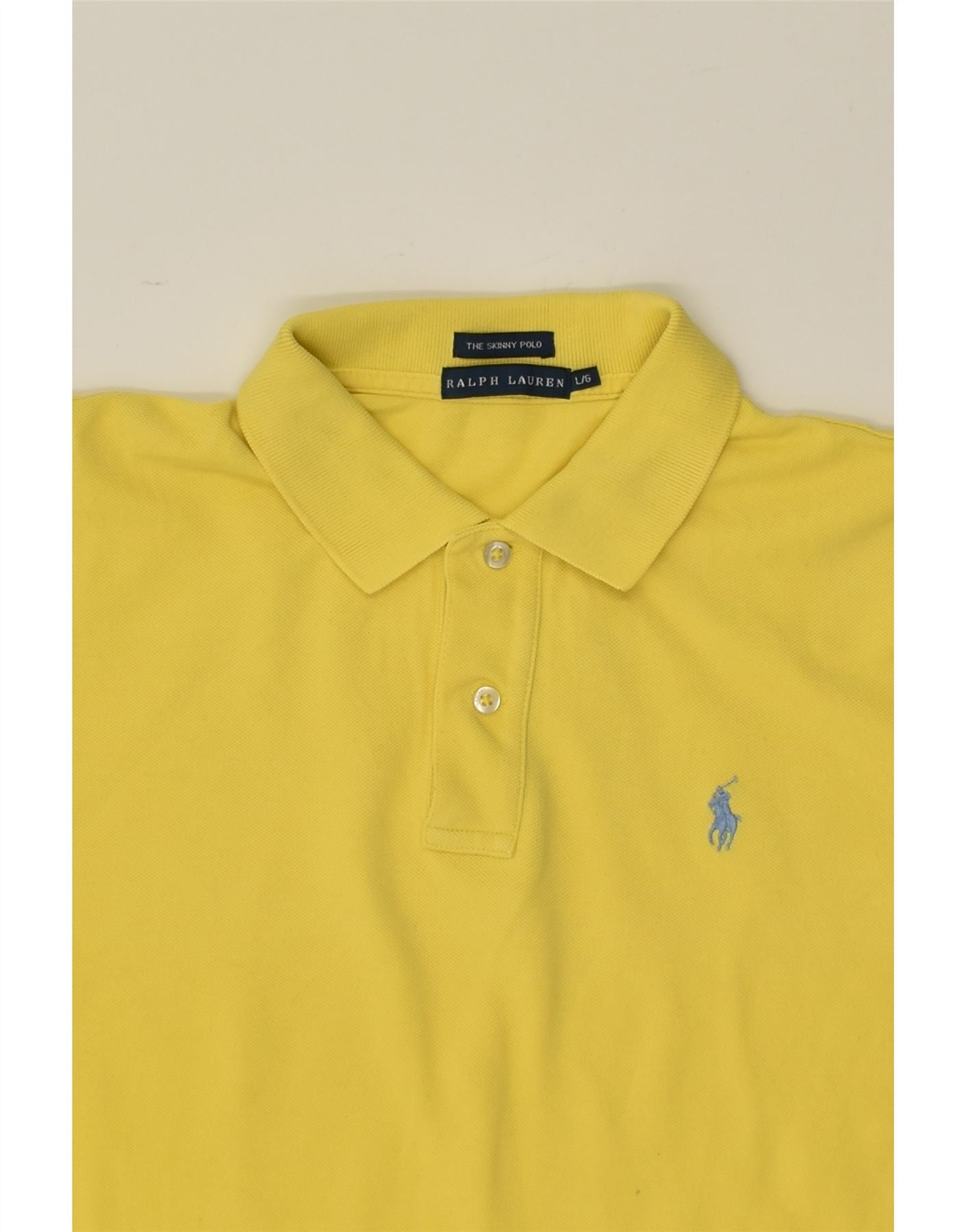 RALPH LAUREN Womens Skinny Polo Shirt UK 14 Large Yellow Cotton