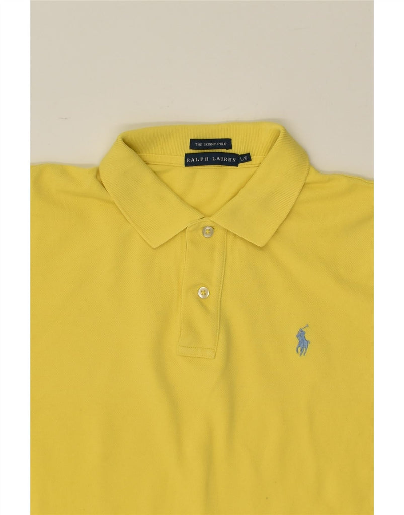 RALPH LAUREN Womens Skinny Polo Shirt UK 14 Large Yellow Cotton | Vintage Ralph Lauren | Thrift | Second-Hand Ralph Lauren | Used Clothing | Messina Hembry 