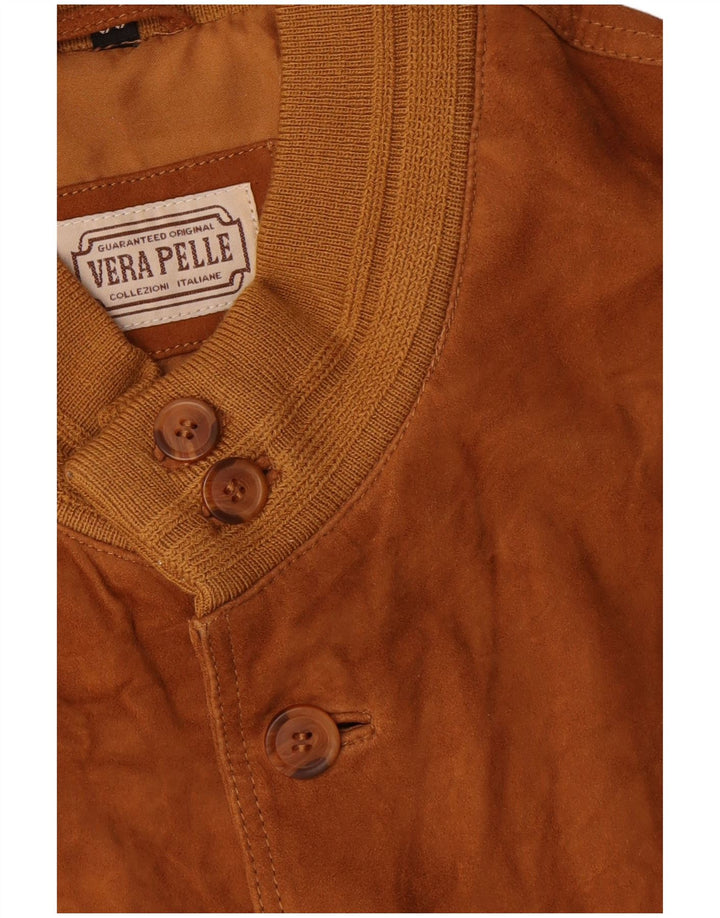 Vintage Mens Suede Bomber Jacket IT 56 3XL Brown Leather