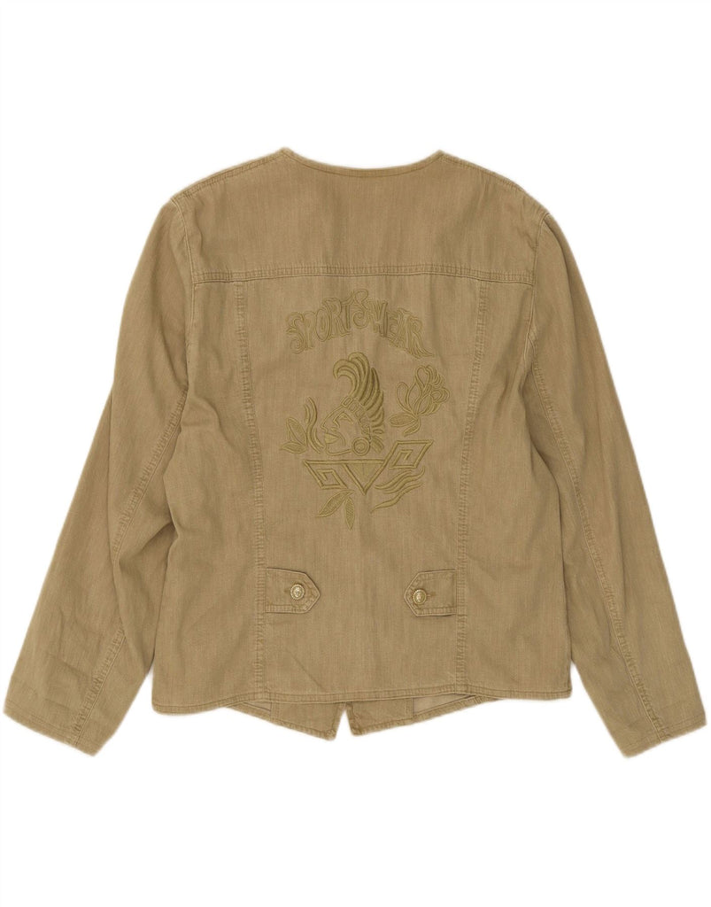 GERRY WEBER Womens Graphic Denim Blazer Jacket EU 42 Large Khaki Vintage Gerry Weber and Second-Hand Gerry Weber from Messina Hembry 