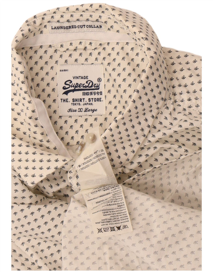 Superdry Mens Laundered Cut Collar Shirt XL White Spotted Cotton
