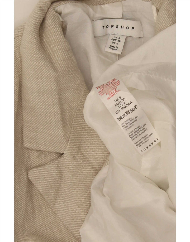 Topshop Womens Double Breasted Blazer Jacket UK 8 Small Beige Cotton