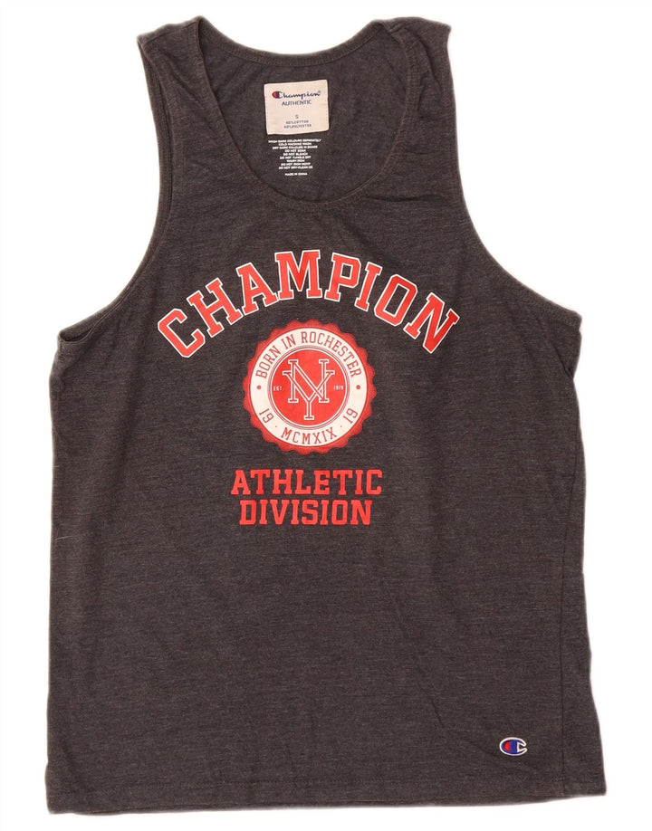 CHAMPION Mens Graphic Vest Top Small Grey Cotton