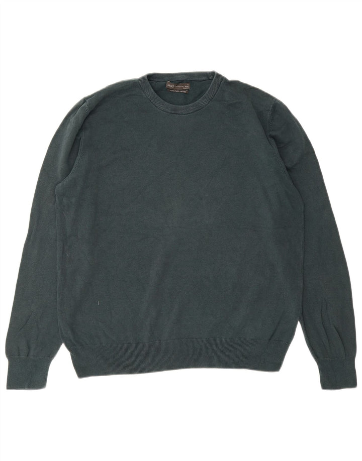 MARKS & SPENCER Mens Crew Neck Jumper Sweater XL Green Cotton