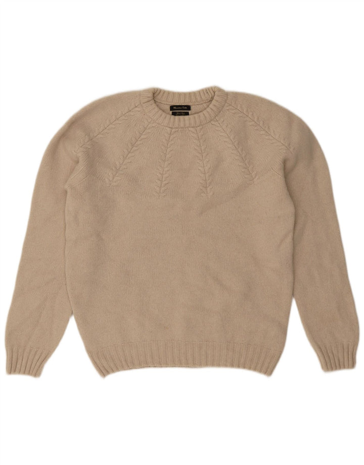 Massimo Dutti Mens Crew Neck Jumper Sweater Large Beige Wool