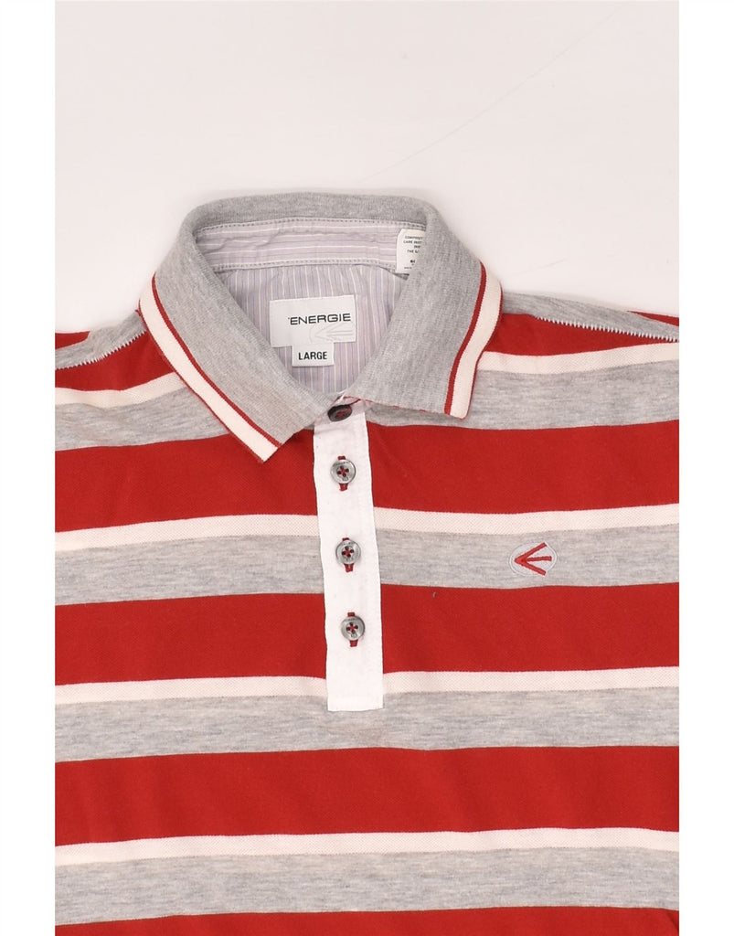 ENERGIE Mens Polo Shirt Large Red Striped Cotton | Vintage Energie | Thrift | Second-Hand Energie | Used Clothing | Messina Hembry 