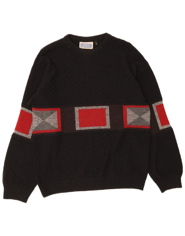 Enzio Emilio Mens Crew Neck Jumper Sweater XL Black Geometric Polyacrylic