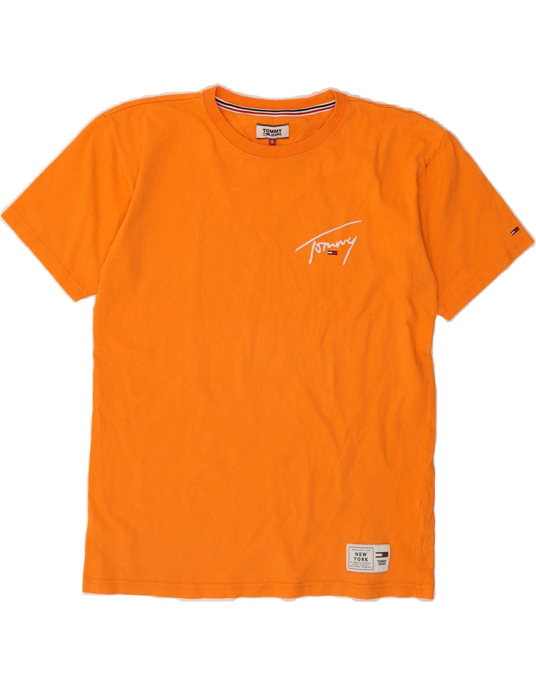 TOMMY HILFIGER Mens Graphic T-Shirt Top Small Orange Cotton Vintage Tommy Hilfiger and Second-Hand Tommy Hilfiger from Messina Hembry 