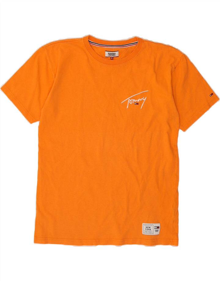 TOMMY HILFIGER Mens Graphic T-Shirt Top Small Orange Cotton Vintage Tommy Hilfiger and Second-Hand Tommy Hilfiger from Messina Hembry 