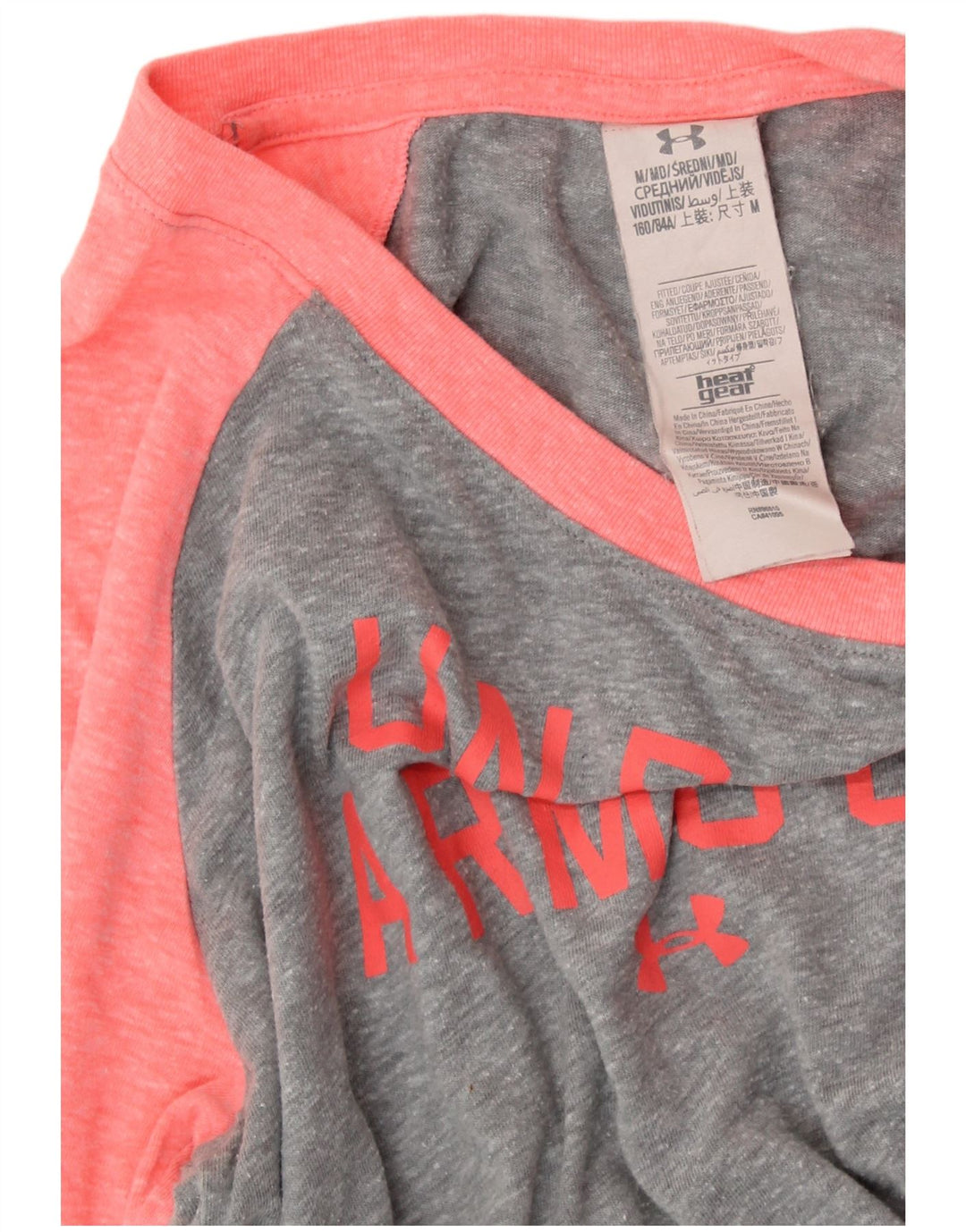 UNDER ARMOUR Womens Heat Gear Graphic Top 3/4 Sleeve UK 12 Medium Grey