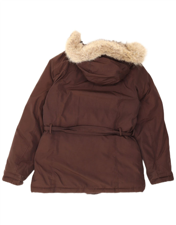 Woolrich Womens Hooded Padded Jacket UK 18 XL Brown Cotton
