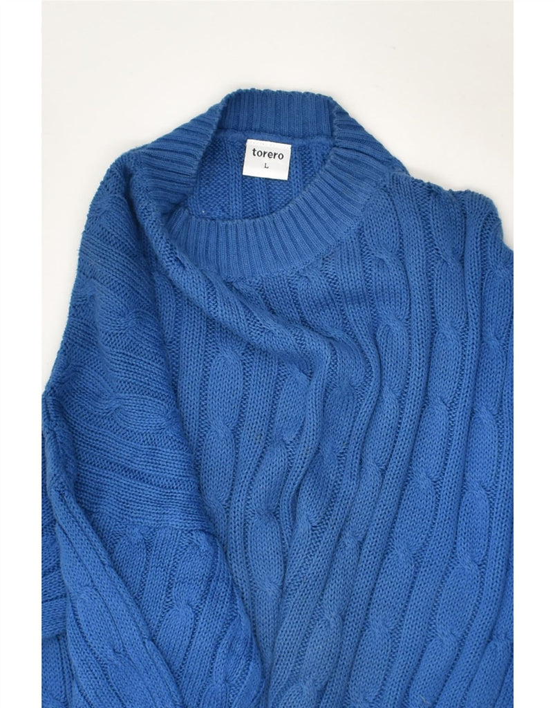 VINTAGE Mens Crew Neck Jumper Sweater Large Blue Cotton | Vintage Vintage | Thrift | Second-Hand Vintage | Used Clothing | Messina Hembry 