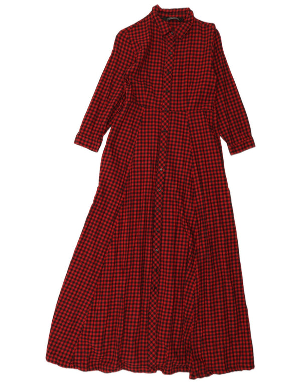 Zara Womens Maxi Shirt Dress UK 4 XS Red Gingham Cotton