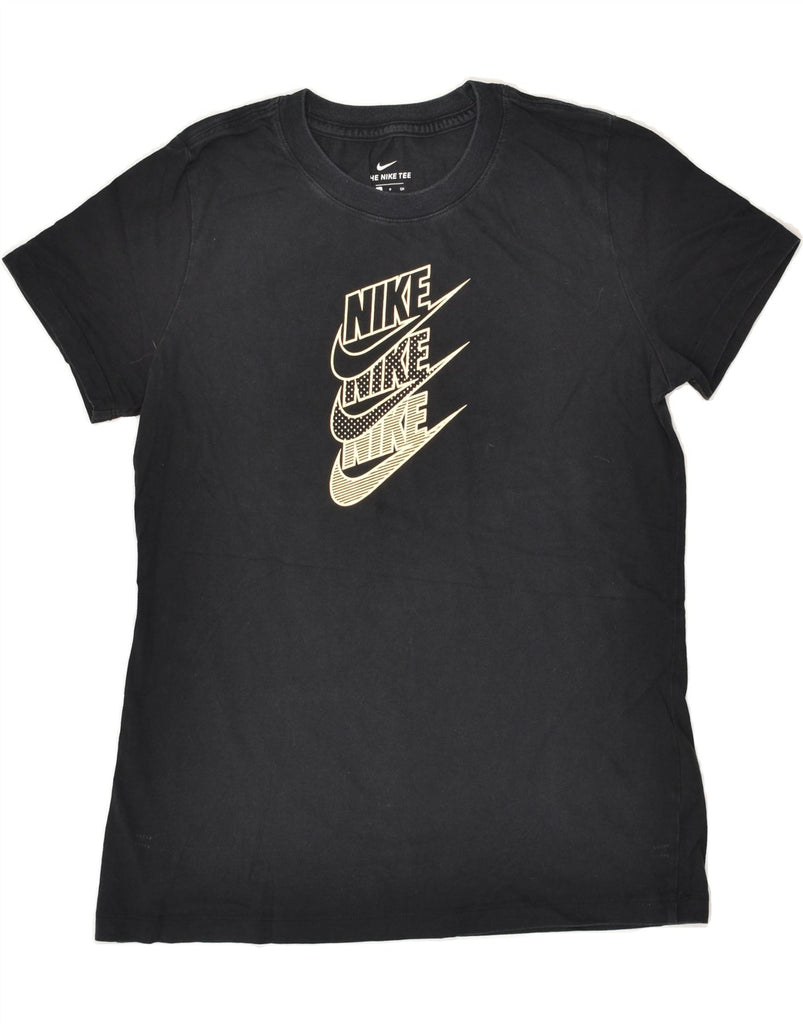 NIKE Womens Graphic T-Shirt Top UK 10 Small Black Cotton | Vintage Nike | Thrift | Second-Hand Nike | Used Clothing | Messina Hembry 