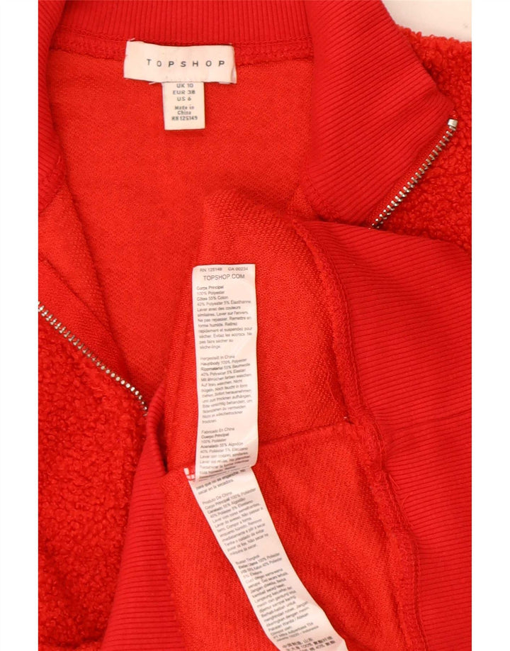 Topshop Womens Oversized Zip Neck Fleece Jumper UK 10 Small Red Polyester