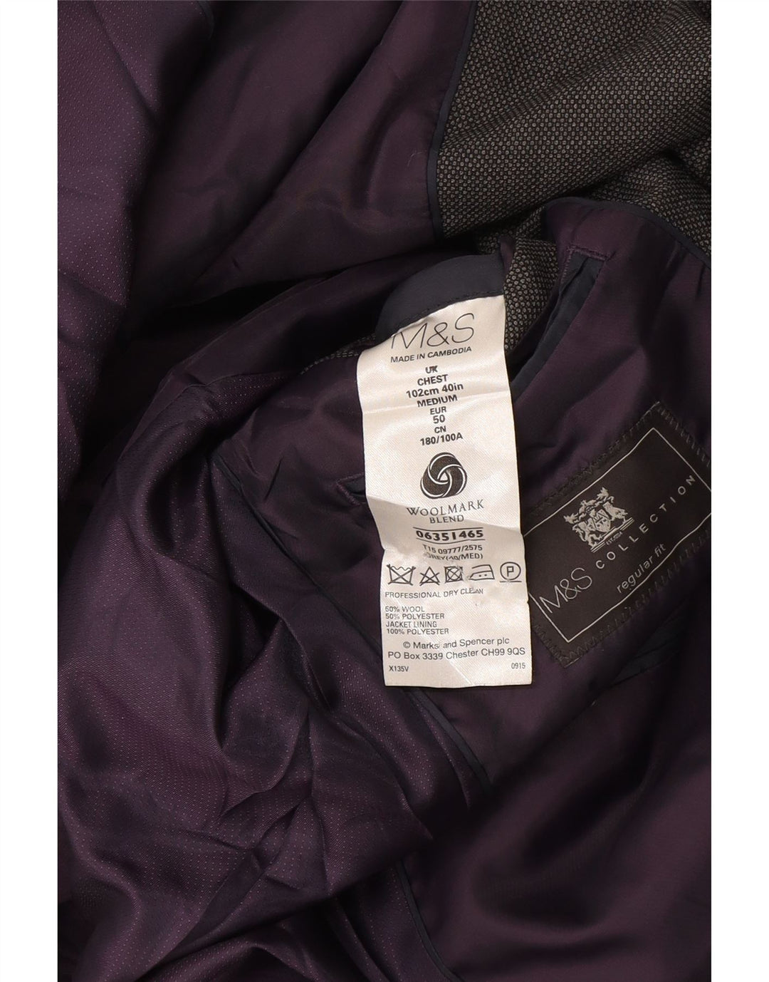 Marks & Spencer Mens 2 Button Regular Fit Blazer Jacket UK 38 Medium Grey