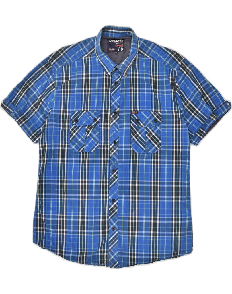 JACK & JONES Mens Slim Short Sleeve Shirt 2XL Blue Check Cotton | Vintage Jack & Jones | Thrift | Second-Hand Jack & Jones | Used Clothing | Messina Hembry 