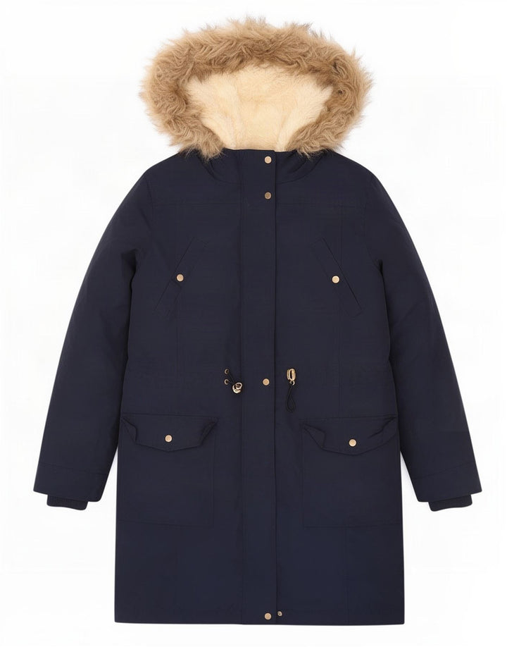 Oasis Womens Hooded Sherpa Parka Jacket UK 14 Medium Navy Blue Polyester
