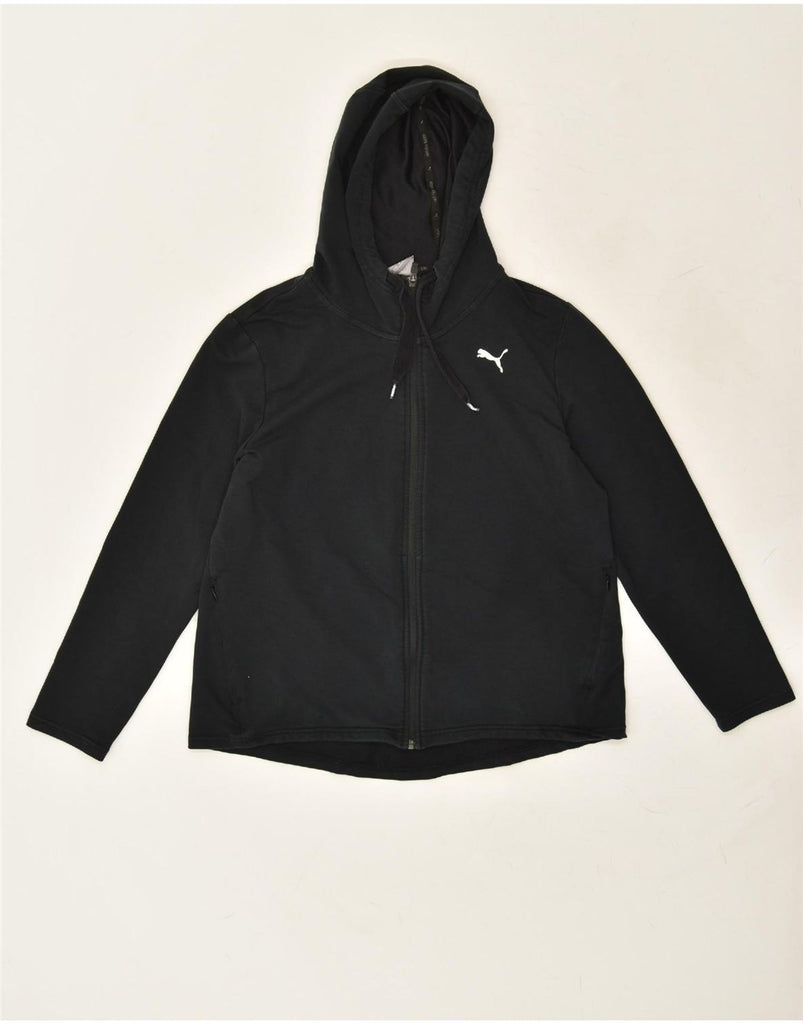 PUMA Womens Graphic Zip Hoodie Sweater UK 16 Large Black Cotton | Vintage Puma | Thrift | Second-Hand Puma | Used Clothing | Messina Hembry 