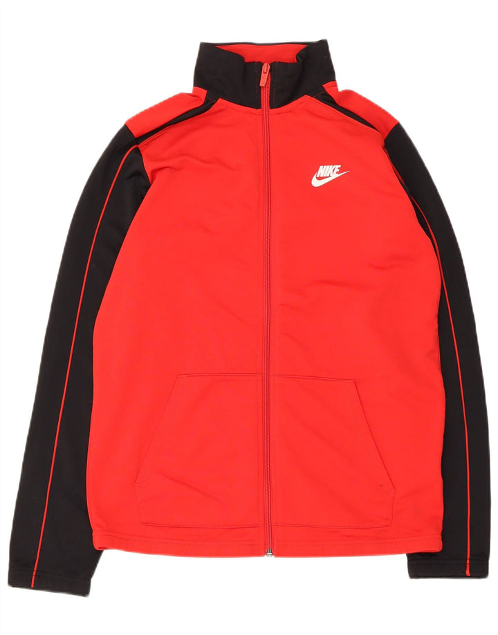 Nike Boys Tracksuit Top Jacket 13-14 Years XL Red Colourblock Polyester